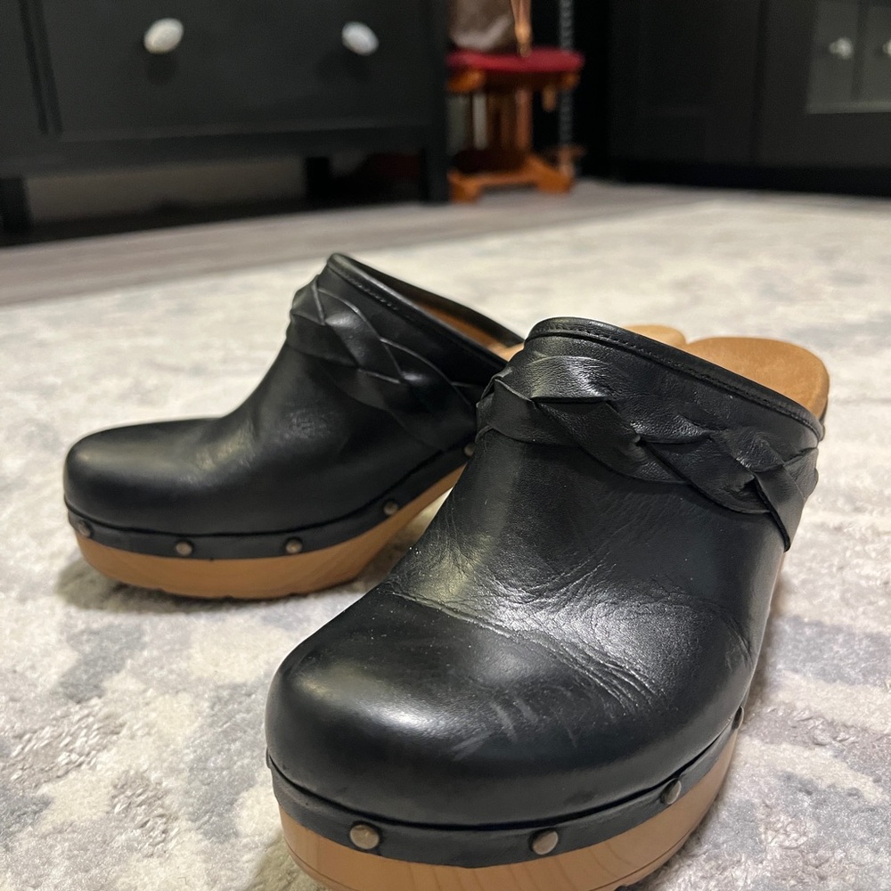 Clarks Black Leather Clogs